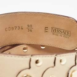 Versace Beige Leather Studded Oval Buckle Belt 90CM