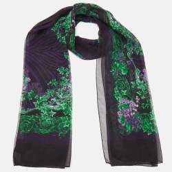 Pre Owned Versace Black & Purple Floral Print Silk Stole