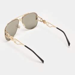Pre Owned Versace Gold Tone/Grey Mirrored MOD. 2255 Palazzo Aviator Sunglasses