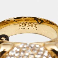 مملوكة مسبقًا Versace Medusa Crystal Gold Tone Ring Size 60