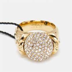 مملوكة مسبقًا Versace Medusa Crystal Gold Tone Ring Size 60