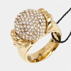 مملوكة مسبقًا Versace Medusa Crystal Gold Tone Ring Size 60