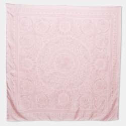 Pre Owned Versace Pink Floral Print Silk Square Scarf