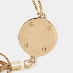 Pre Owned Versace Medusa Enamel Crystals Gold Tone Tassel Necklace