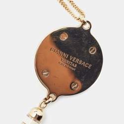 Pre Owned Versace Medusa Enamel Crystals Gold Tone Tassel Necklace