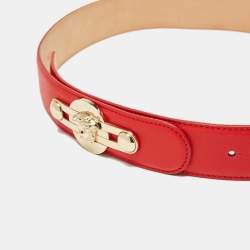 Pre Owned Versace Red Leather Medusa Buckle Belt 85 CM