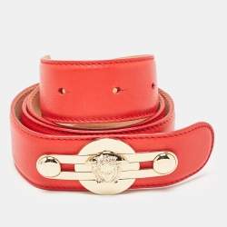 Pre Owned Versace Red Leather Medusa Buckle Belt 85 CM