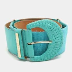 Versace Turquoise Leather and Stretch Fabric Waist Belt 85CM