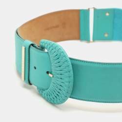 Versace Turquoise Leather and Stretch Fabric Waist Belt 85CM