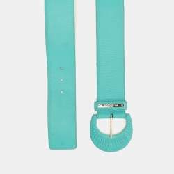 Versace Turquoise Leather and Stretch Fabric Waist Belt 85CM