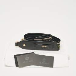 Versace Black Canvas and Leather La Greca Signature Shoulder Bag Strap