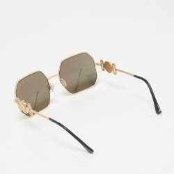 Pre Owned Versace Gold Tone/Grey Mirrored VE 2248 Geometric Sunglasses