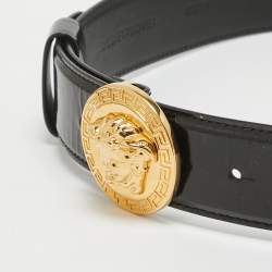 Versace Black Patent Leather Medusa Head Buckle Belt 85CM
