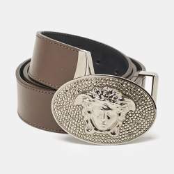 Pre Owned Versace Brown Leather Medusa Oval Belt 90CM