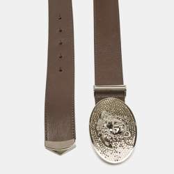 Pre Owned Versace Brown Leather Medusa Oval Belt 90CM