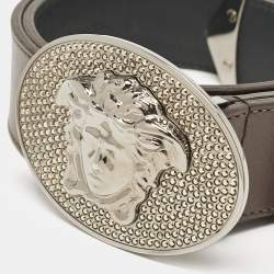 Pre Owned Versace Brown Leather Medusa Oval Belt 90CM