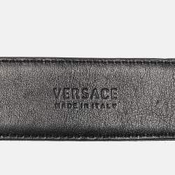 Versace Black Leather and Canvas Medusa Buckle Wide Belt 85CM