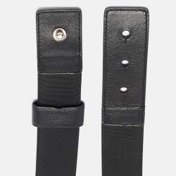 Versace Black Leather and Canvas Medusa Buckle Wide Belt 85CM