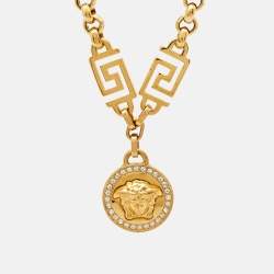 Pre Owned Versace Medusa Greca Crystals Gold Tone Bracelet