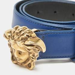 Versace Blue Leather Medusa Head Buckle Belt