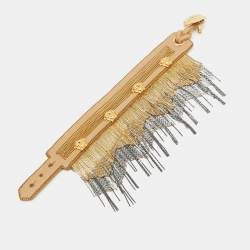 Pre Owned Versace Medusa Leather Two Tone Metal Fringe Bracelet