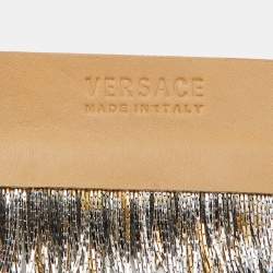 Pre Owned Versace Medusa Leather Two Tone Metal Fringe Bracelet