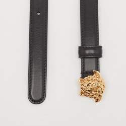 Versace Black Leather La Medusa Slim Buckle Belt 90CM