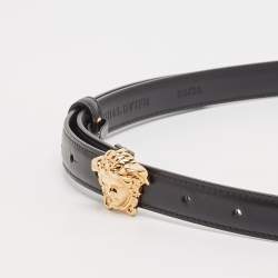 Versace Black Leather La Medusa Slim Buckle Belt 90CM