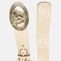 Versace Beige Croc Embossed Leather Medusa Chain Waist Belt 80CM