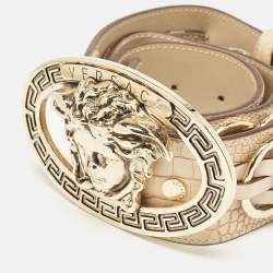 Versace Beige Croc Embossed Leather Medusa Chain Waist Belt 80CM