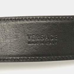 Pre Owned Versace Black Leather Medusa Head Buckle Belt 75 CM