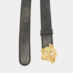 Pre Owned Versace Black Leather Medusa Head Buckle Belt 75 CM