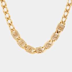 Pre Owned Versace Medusa Crystals Gold Tone Necklace