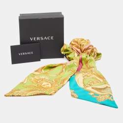 Versace Green Barocco Goddess Silk Ribbon Scrunchie