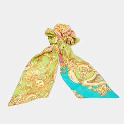Versace Green Barocco Goddess Silk Ribbon Scrunchie