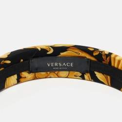 Pre Owned Versace Yellow/Black Baroque Print Silk Headband