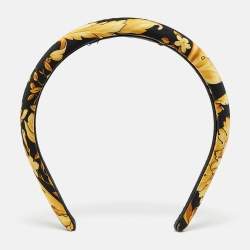 Pre Owned Versace Yellow/Black Baroque Print Silk Headband