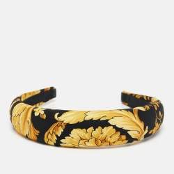 Pre Owned Versace Yellow/Black Baroque Print Silk Headband