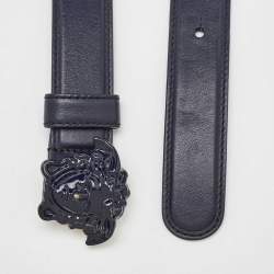 Versace Navy Blue Leather Medusa Buckle Belt 80CM