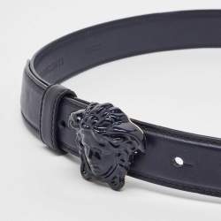 Versace Navy Blue Leather Medusa Buckle Belt 80CM