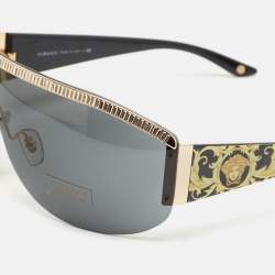 Pre Owned Versace Black/Yellow Gradient  MOD. 4232-B Crystals Shield Sunglasses