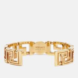 Versace Greca Gold Tone Open Cuff Bracelet S