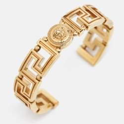 Versace Greca Gold Tone Open Cuff Bracelet S