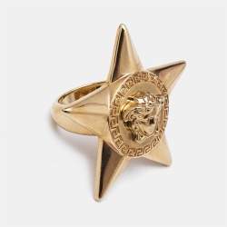 Versace Medusa Star Rose Gold Tone Metal Ring Size 53