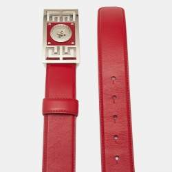 Versace Red Leather Medusa Square Buckle Belt 85CM