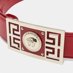 Versace Red Leather Medusa Square Buckle Belt 85CM