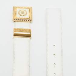 Pre Owned Versace White Leather Medusa Square Buckle Belt 85 CM