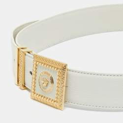 Pre Owned Versace White Leather Medusa Square Buckle Belt 85 CM