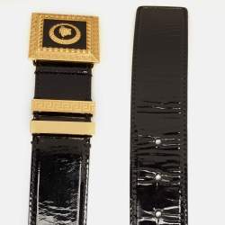 Versace Black Patent Leather Medusa Square Buckle Belt 85 CM