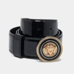 Versace Black Patent Leather Medusa Buckle Belt 85 CM